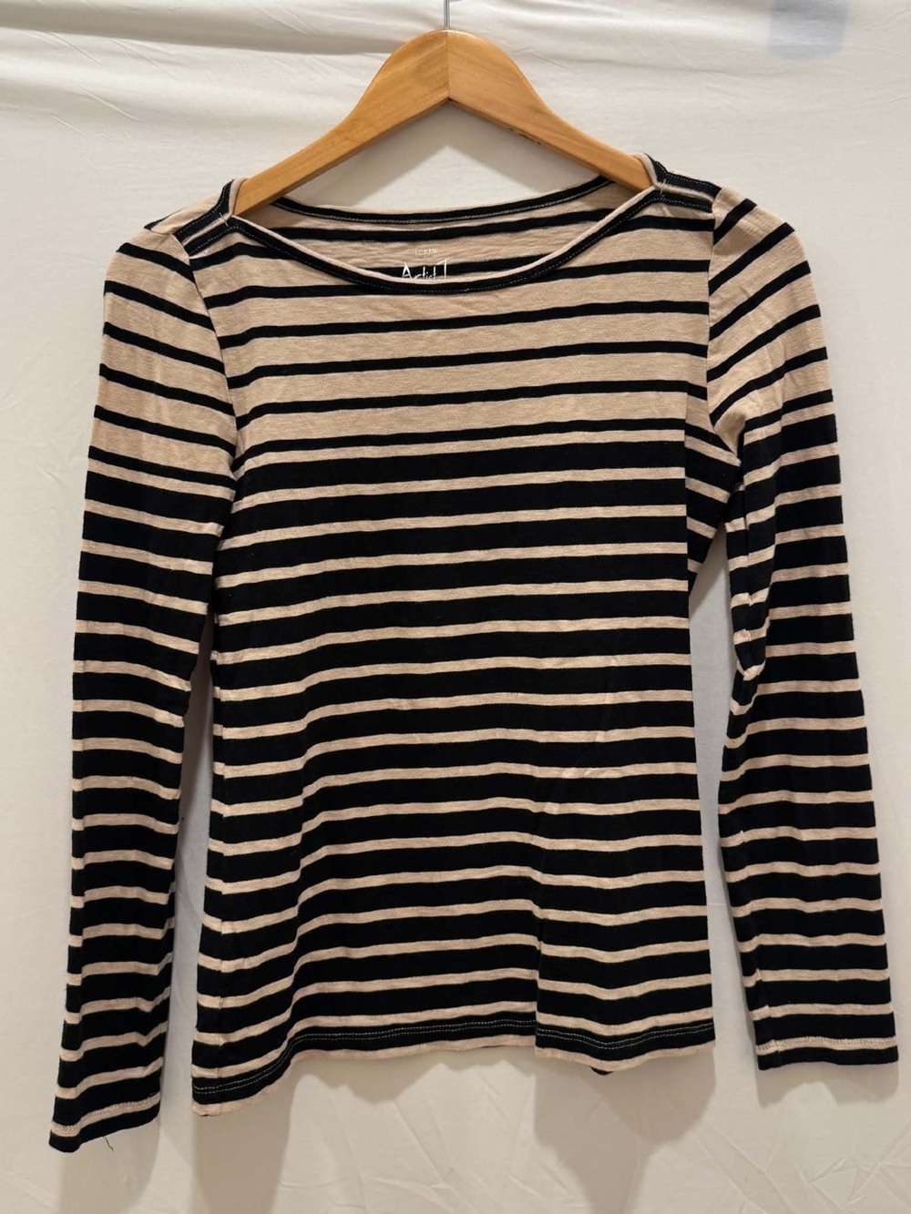 J.Crew Artist T Striped Long Sleeve Boatneck Top Black Cream Women 100% Cotton S